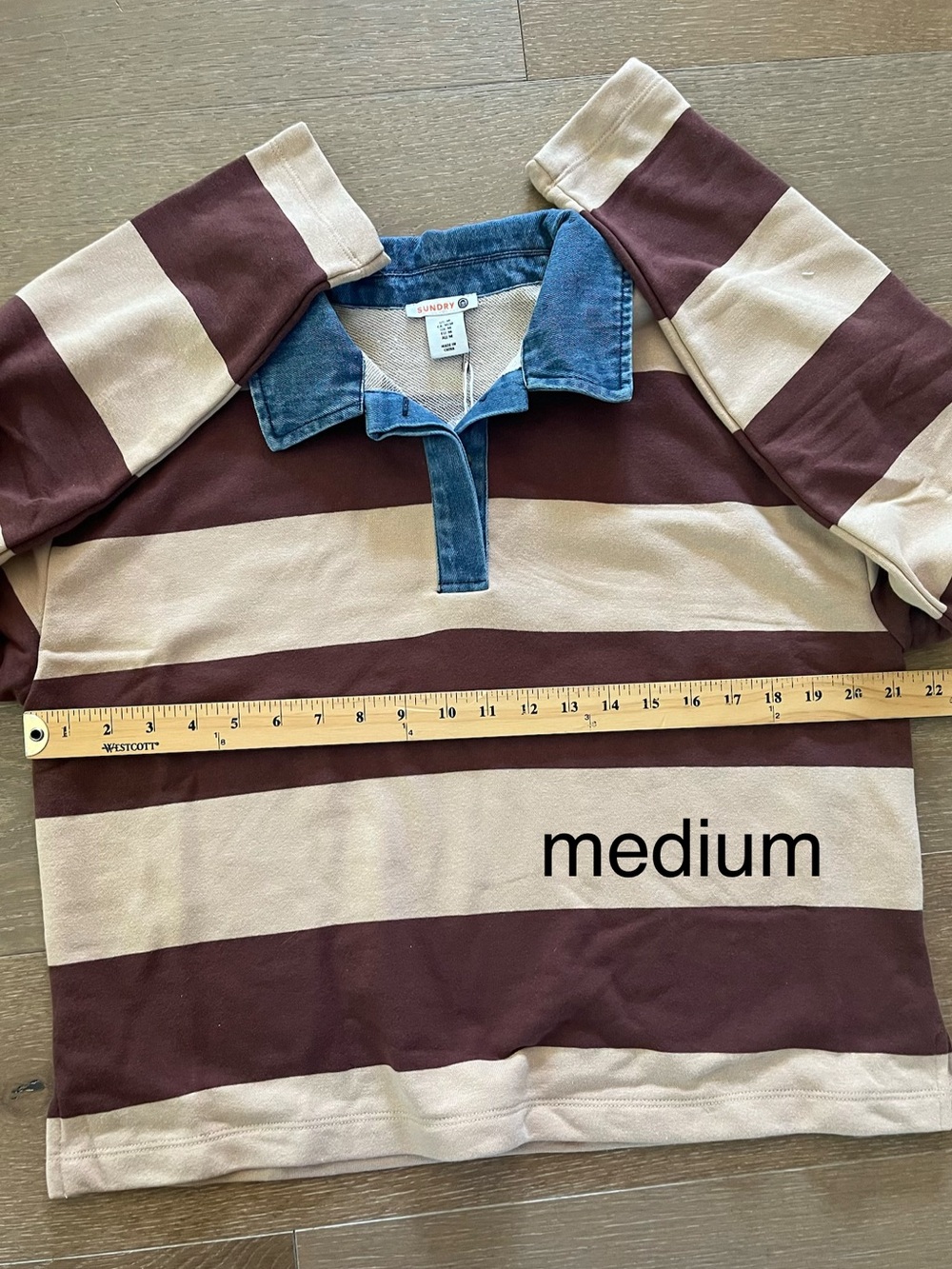 NWT Sundry Rugby Stripe Denim Collar Shirt - Picture 5 of 10